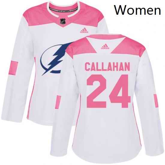 Womens Adidas Tampa Bay Lightning 24 Ryan Callahan Authentic WhitePink Fashion NHL Jersey